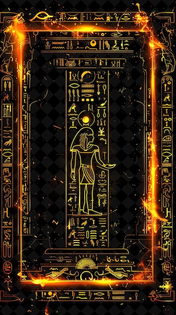 Alte hieroglyphische arkanrahmen mit alten symbolen schmücken neonfarbenrahmen y2k-kunstsammlung