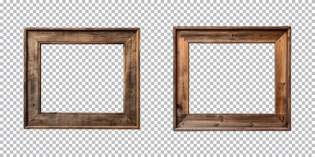 PSD alter quadratischer holzrahmen isoliert auf transparentem hintergrund