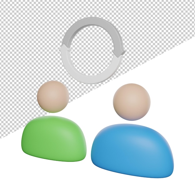 Alternar a ilustração do ícone de renderização 3d da visualização lateral do trabalho em equipe em fundo transparente