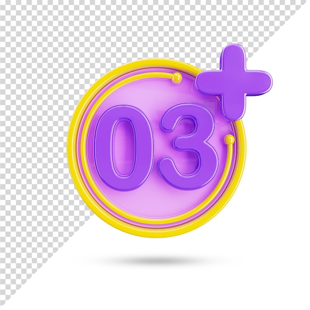 Altersbeschränkung 03 plus 3d-symbol im transparenten hintergrund. drei plus 3d-symbol und zeichen.