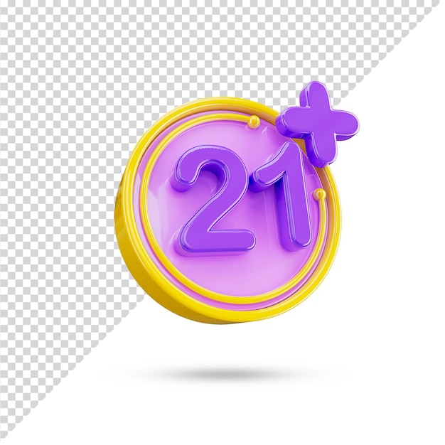 Altersbeschränkung 21 Plus 3D-Symbol im transparenten Hintergrund. Einundzwanzig 3D-Symbol und Zeichen.