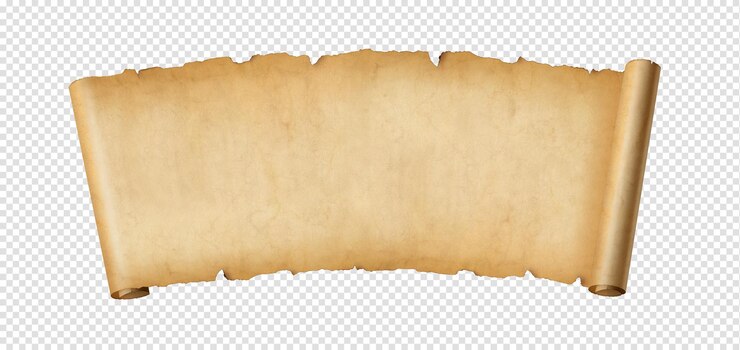 PSD altes papier horizontale banner pergamentrolle isoliert auf weiß mit schatten
