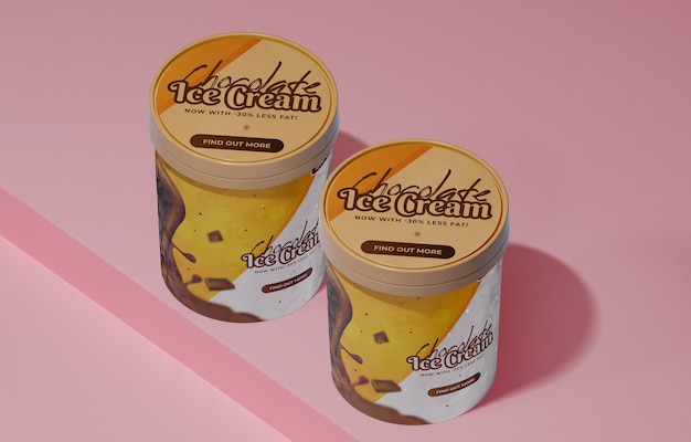 Alto angolo di secchi di gelato al cioccolato