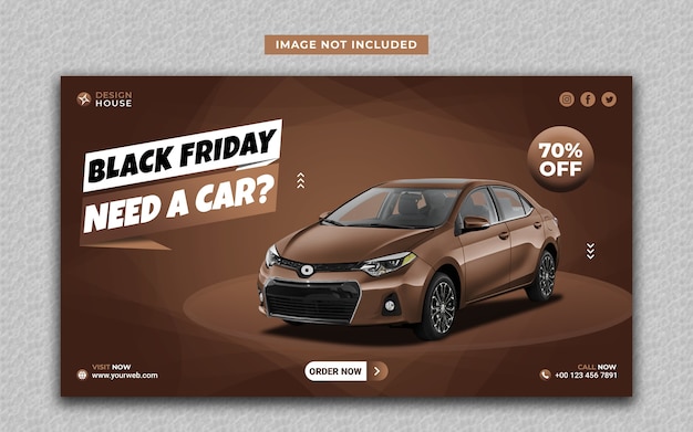 Aluguel de carro moderno preto na mídia social e modelo de banner da web de sexta-feira