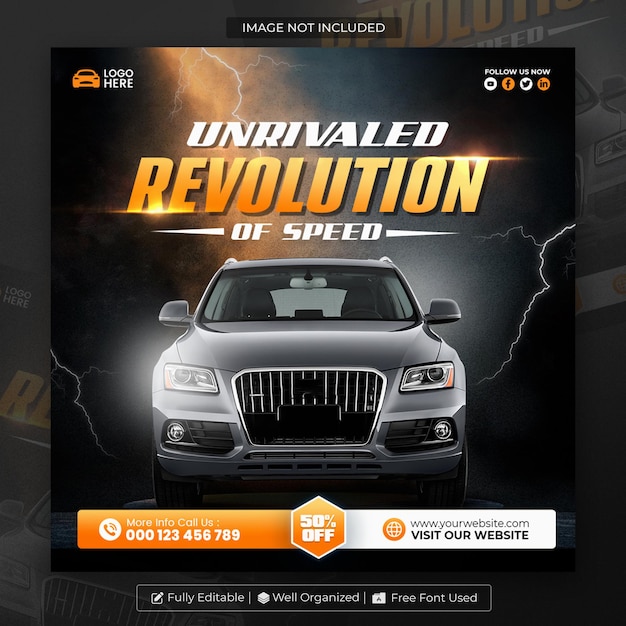 Aluguel de carros e mídia social automotiva e modelo de postagem do Instagram