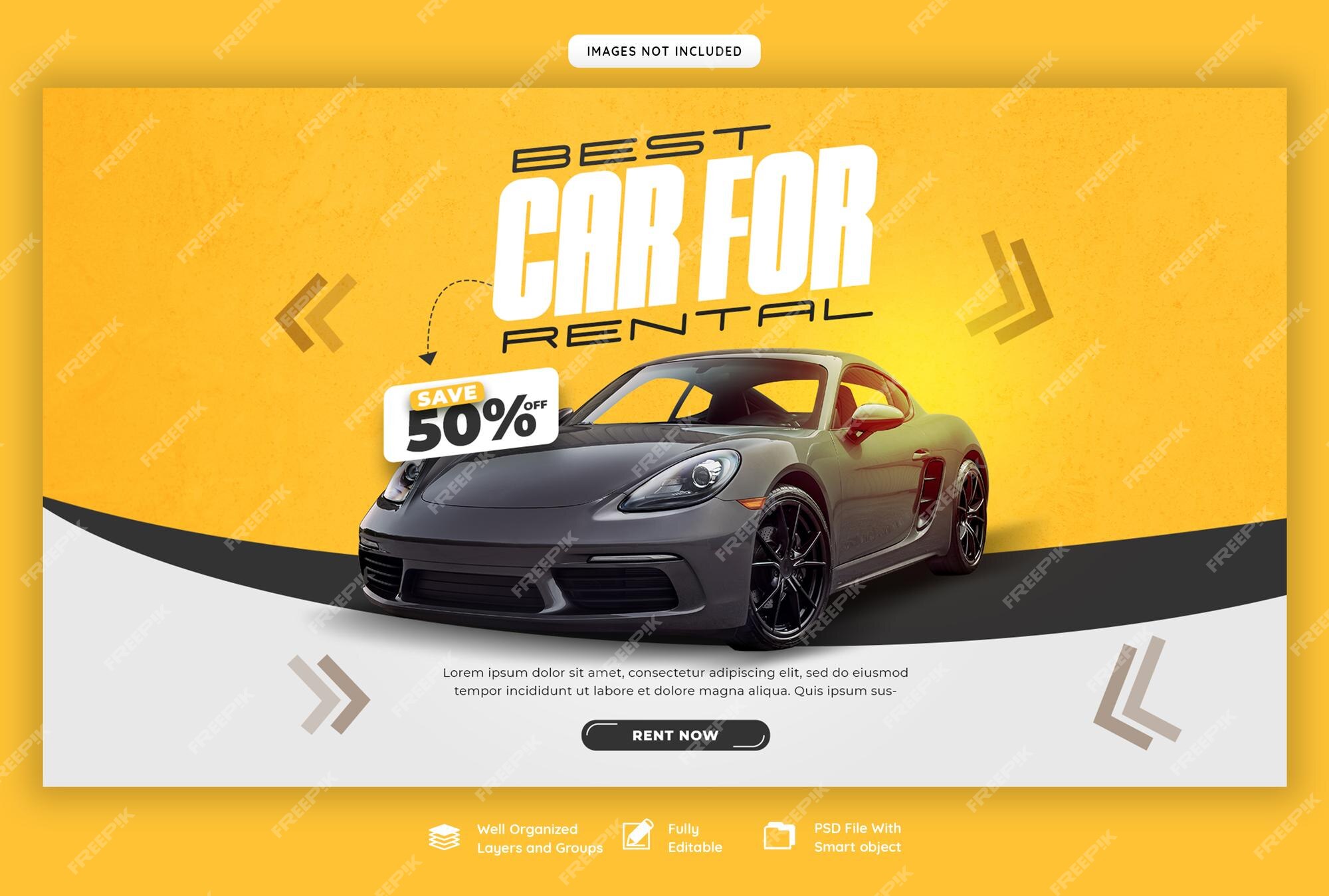 Aluguel de carros e modelo de banner da web automotivo