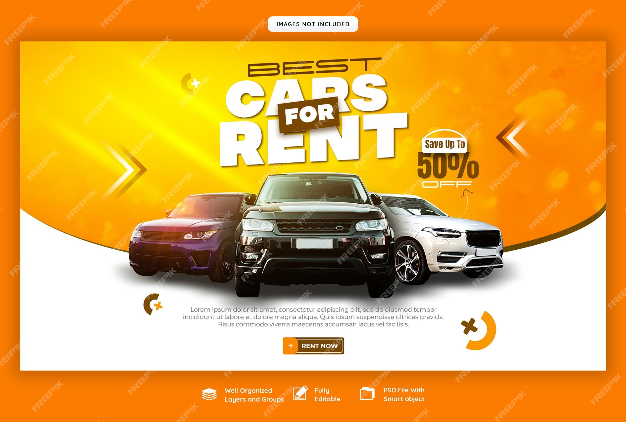 Aluguel de carros e modelo de banner da web automotivo