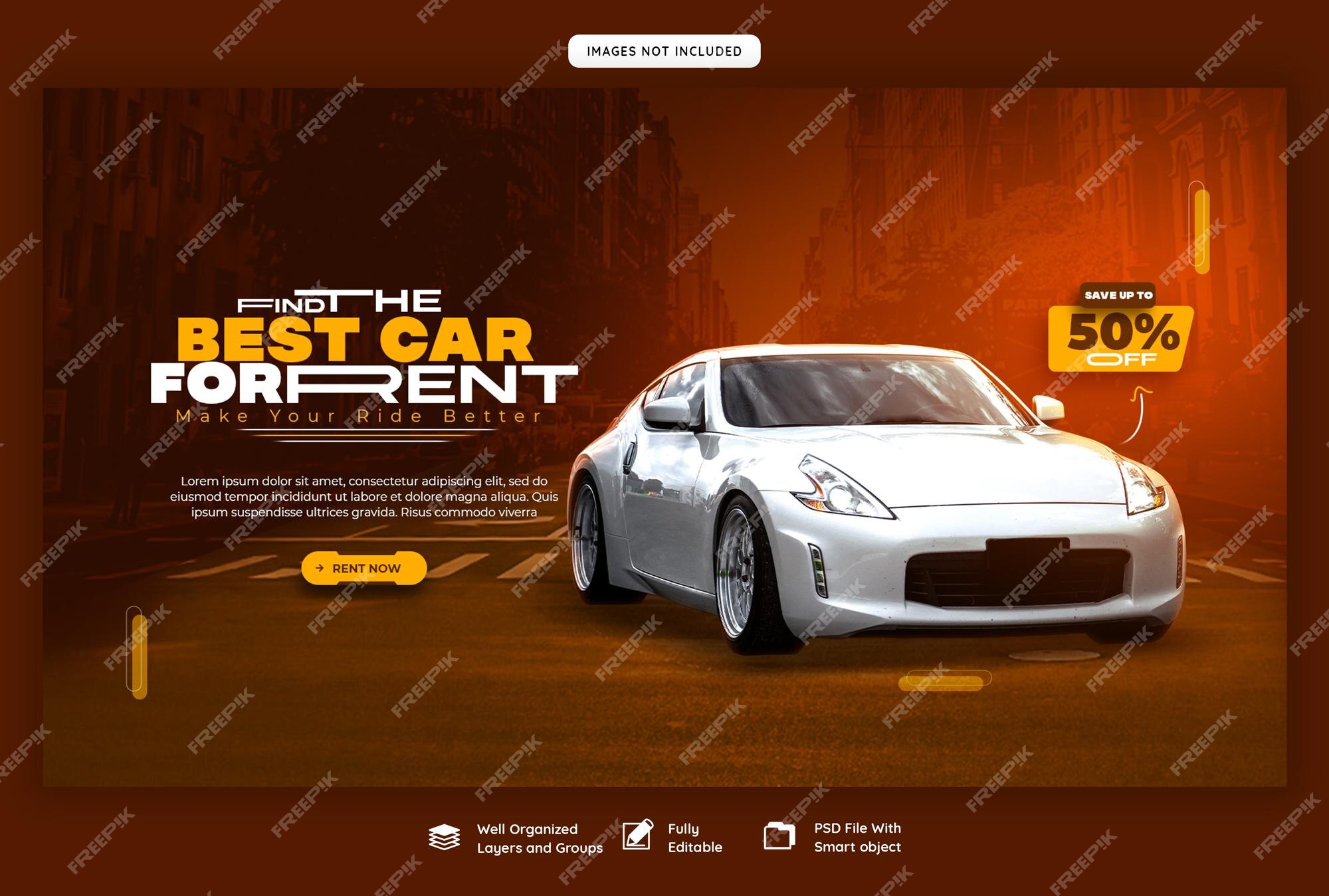 Aluguel de carros e modelo de banner da web automotivo