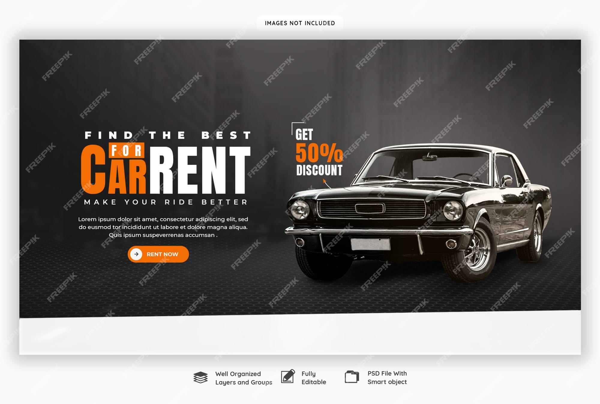 Aluguel de carros e modelo de banner da web automotivo