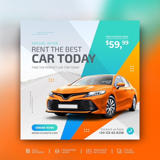 Aluguel de carros venda promoção mídia social postagem no instagram em modelo de plano de fundo moderno