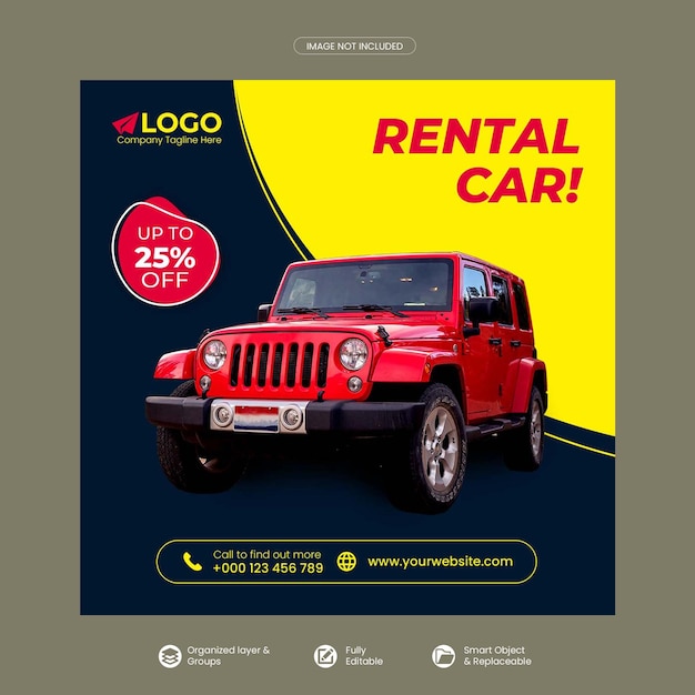 Aluguel de postagem de mídia social de carro ou banner quadrado ou postagem do instagram e modelo de banner da web PSD Premium