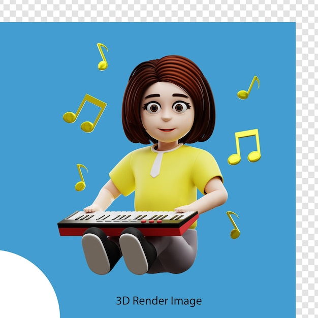 PSD aluna de ilustração 3d tocando piano