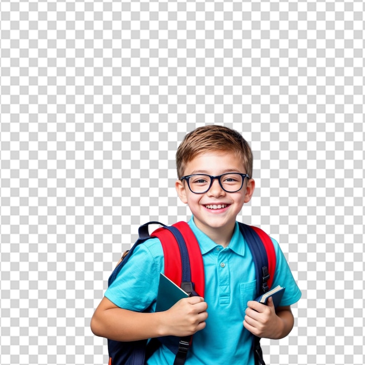 PSD aluno feliz com mochila.