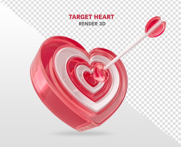 PSD alvo 3d render formato de coração de desenho animado com setas