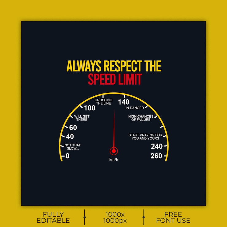 PSD always respect the speed limit or safe driving social media with car meter post template