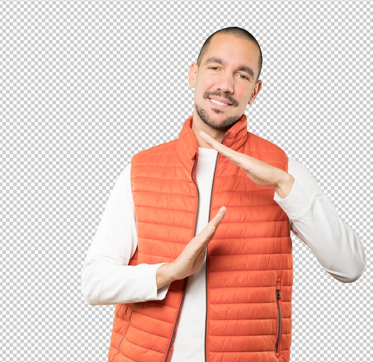 PSD amable joven haciendo un gesto de tiempo con sus manos