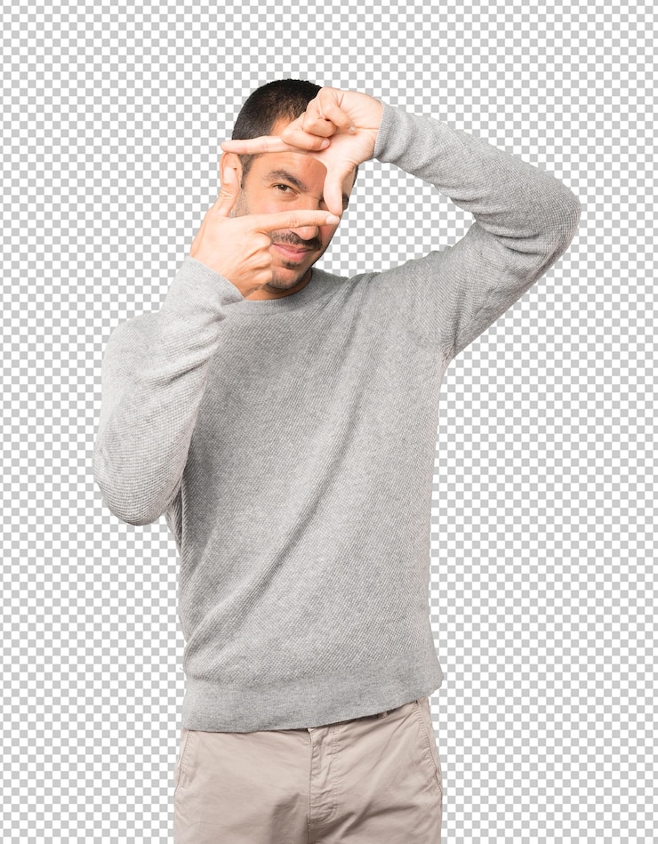 PSD amable joven haciendo un gesto de tomar una foto con las manos