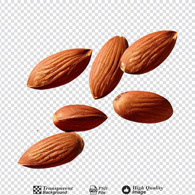 PSD des amandes volantes qui tombent isolées sur un fond transparent