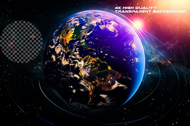 PSD el amanecer y la órbita de la tierra en 3d ciencia internacional sobre un fondo transparente