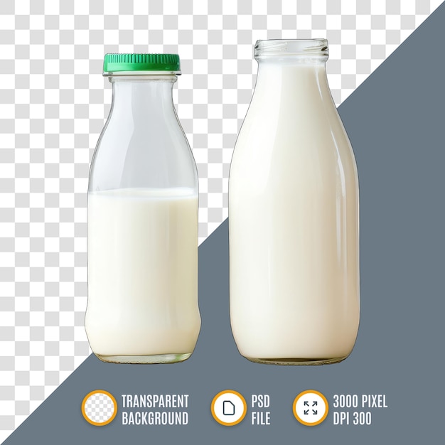 Ambas botellas son transparentes y están llenas de leche de color blanco