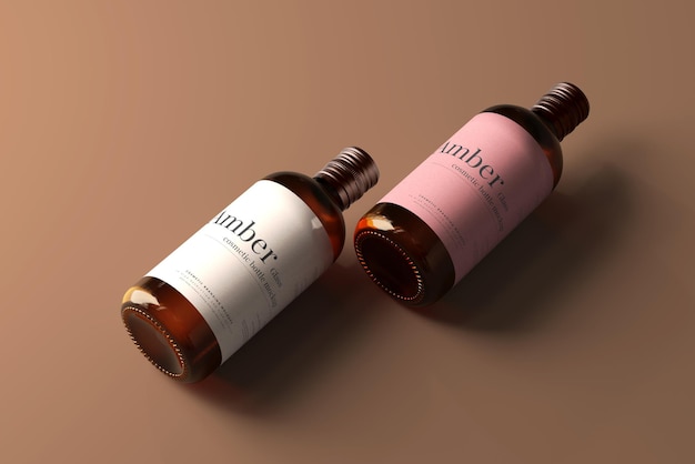 Amber glass bottle mockup