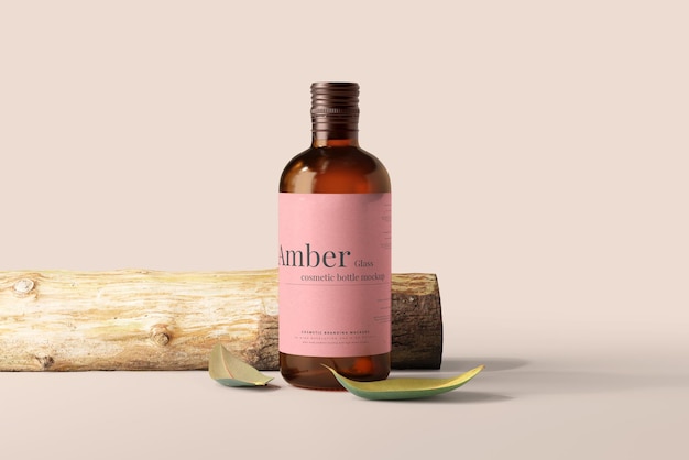 Amber Glass Bottle Mockup