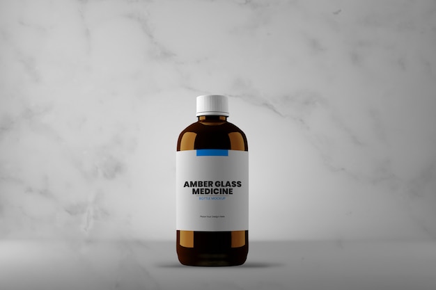 Amber glass medicine bottle mockup