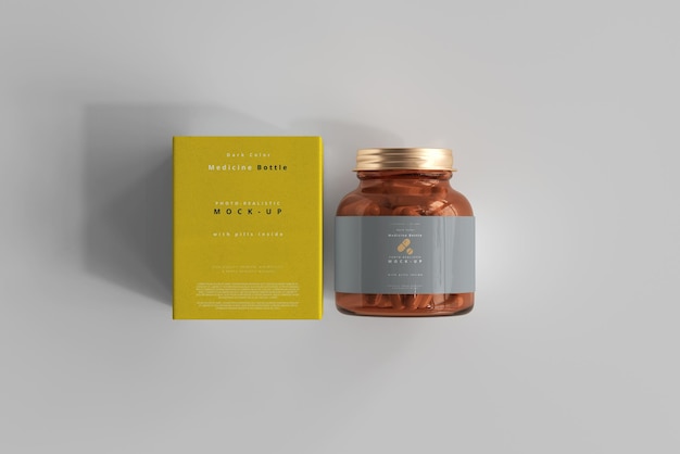 Amber medicine bottle und box mockup