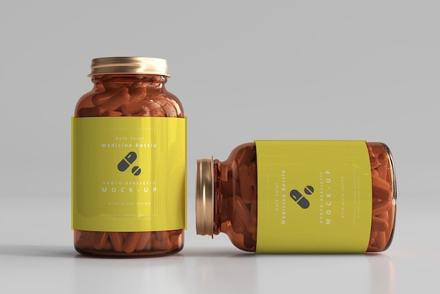 PSD amber medicine bottles mockup