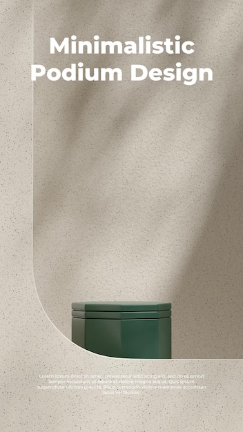 Ambiente de textura cerâmica natural completo, cena de renderização 3d de pódio verde em layout de retrato