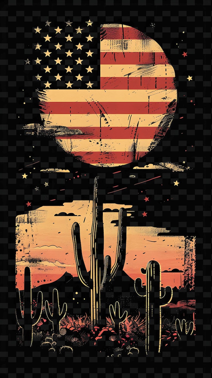 PSD ambiente del deserto con cactus e un ranch a sud-ovest patte flat illustration poster design