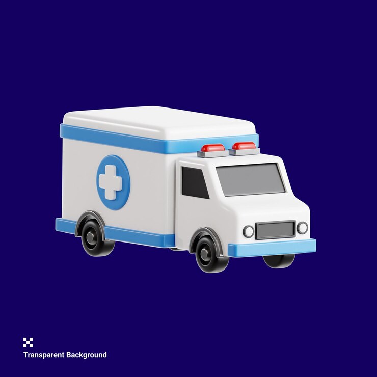 PSD una ambulancia azul y blanca con una luz de emergencia azul en la parte superior