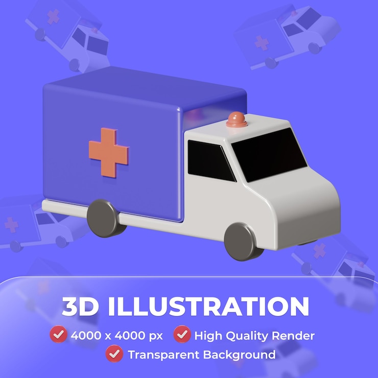 PSD ambulancia, coche, icono, aislado, 3d, render, ilustración
