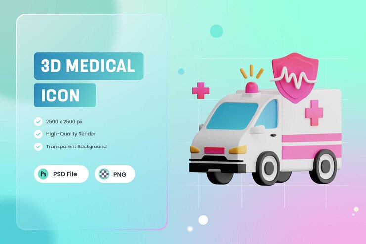 PSD ambulancia de ilustración de icono 3d