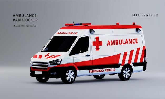 Ambulância luxuosa realista Van Car Mock Up Vista Frontal Esquerda