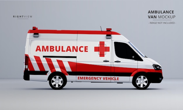 PSD ambulância luxuosa realista van car mock up vista lado direito