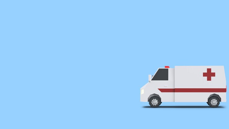 PSD ambulanza en el fondo azul claro renderización en 3d