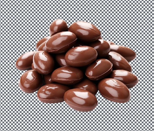 PSD amêndoas doces cobertas de chocolate isoladas sobre um fundo transparente