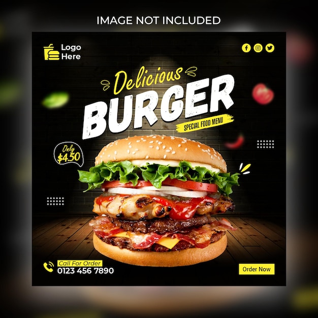 American Burger Food Social-Media-Promotion und Instagram-Banner-Post-Design-Vorlage
