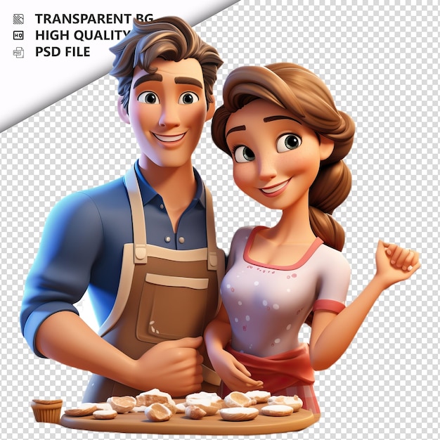 PSD american couple baking 3d estilo de desenho animado fundo branco