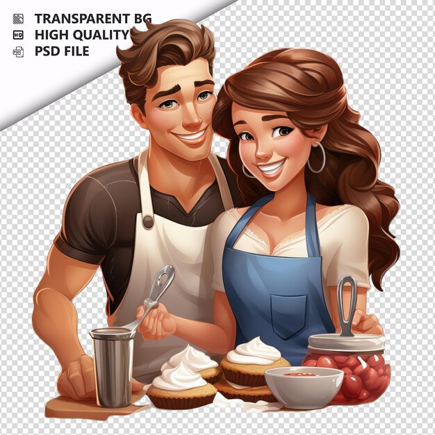 PSD american couple baking 3d estilo de dibujos animados con fondo blanco