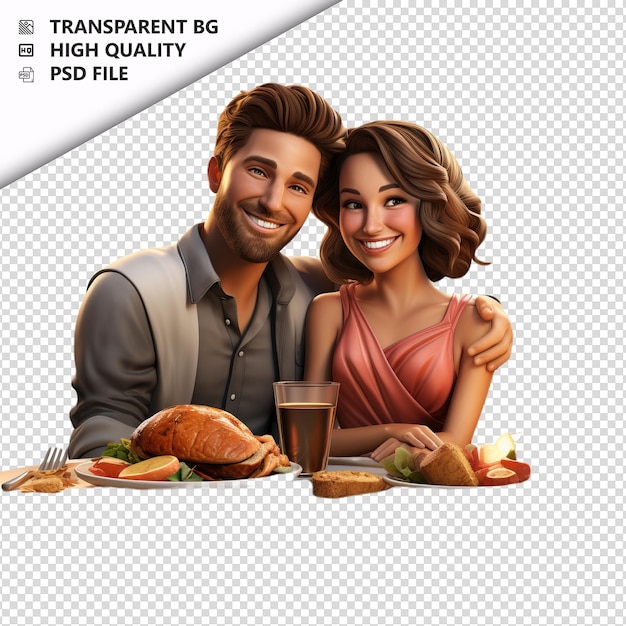 PSD american couple dining 3d cartoon-stil mit weißem hintergrund