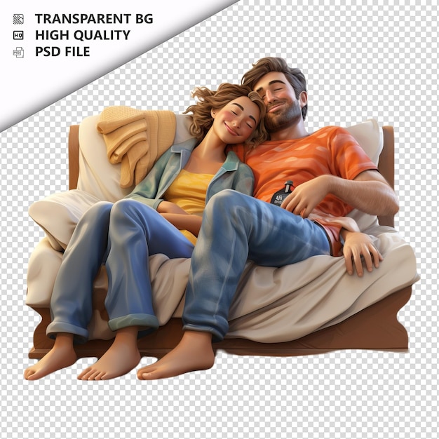 PSD american couple napping 3d cartoon-stil mit weißem hintergrund