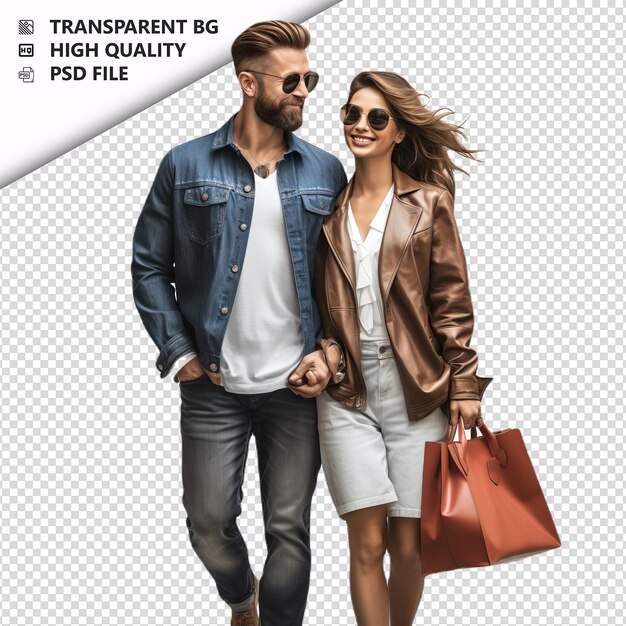 PSD american couple shopping ultra-realistischer stil mit weißem rücken