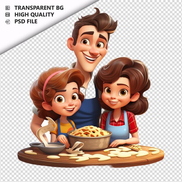 American family baking 3d estilo de desenho animado fundo branco