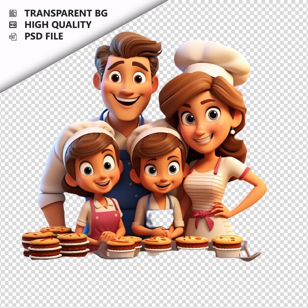 PSD american family baking 3d estilo de dibujos animados con fondo blanco