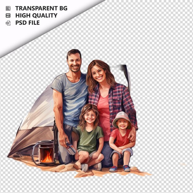 PSD american family camping ultra realista estilo de costas brancas