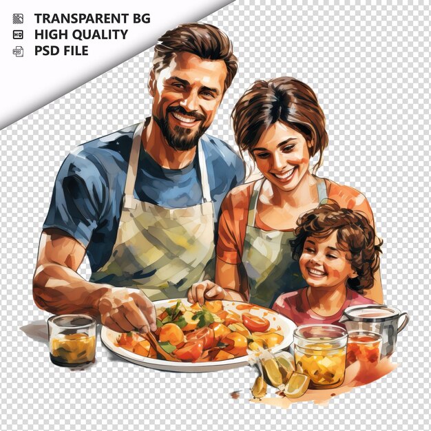 American family cooking ultra-realistischer stil mit weißem hintergrund