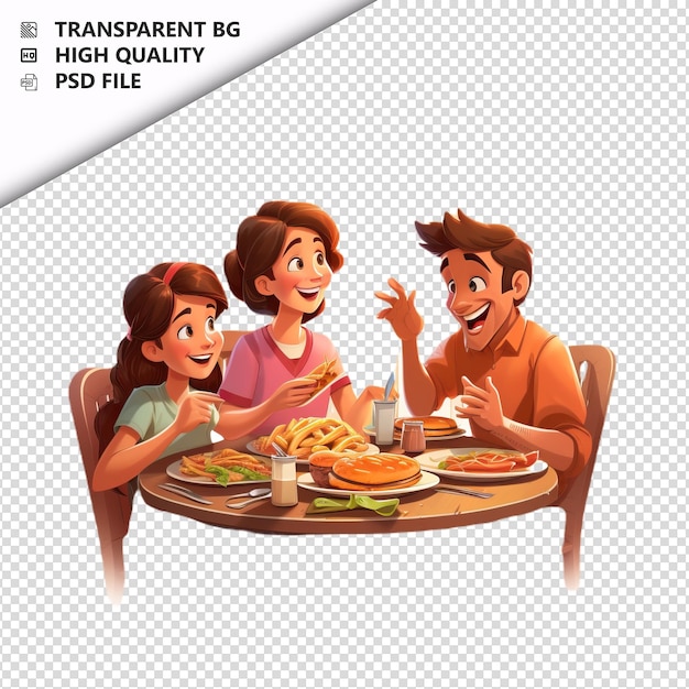 PSD american family dining 3d estilo de desenho animado fundo branco