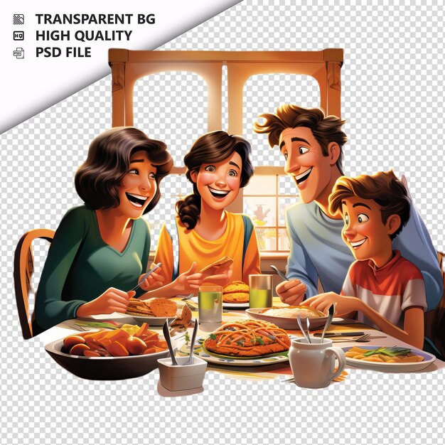 American family dining 3d estilo de desenho animado fundo branco